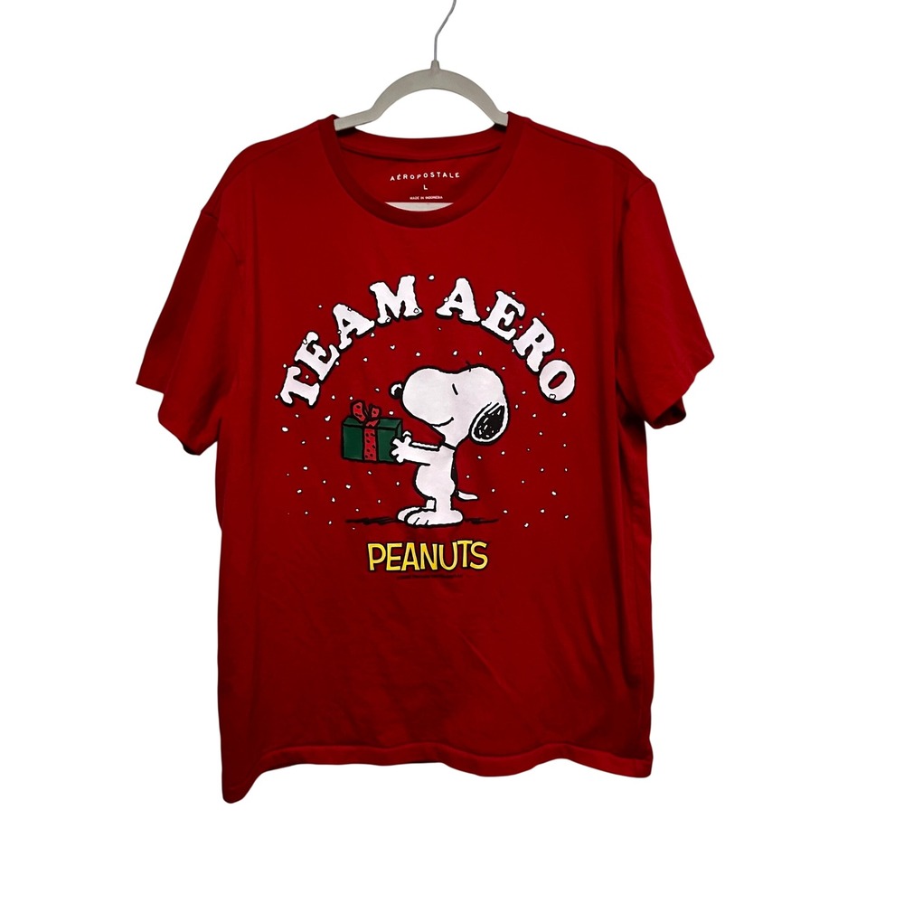 Aeropostale Mens Red Peanuts Snoopy Charlie Brown Graphic T Shirt Team Aero‎ L